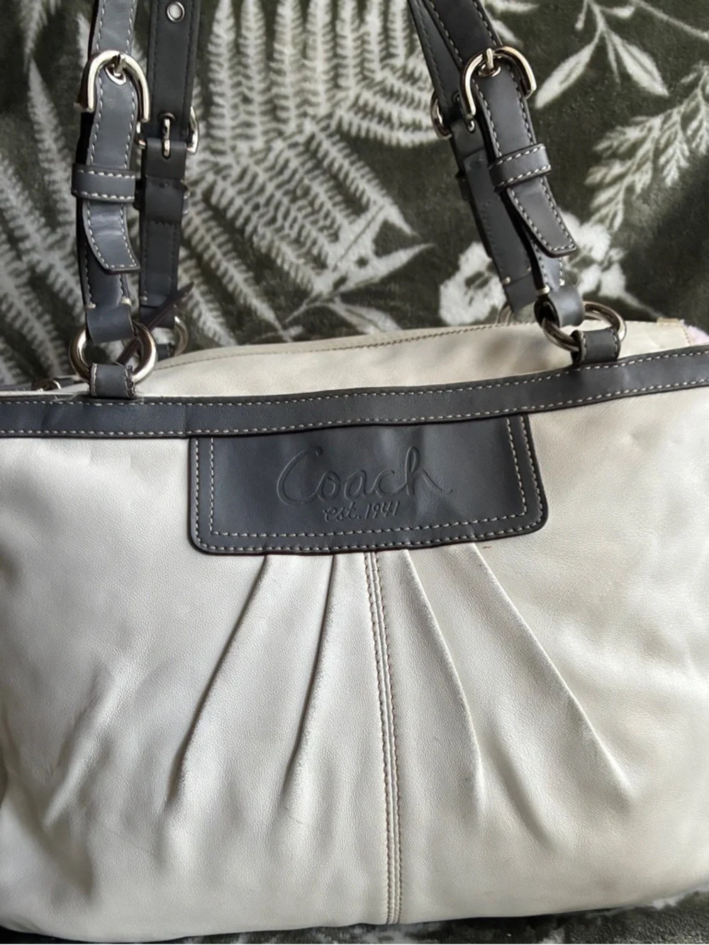 Coach Two-Tone Leather Shoulder Bag in Light Gray and white - Picture 3 of 16